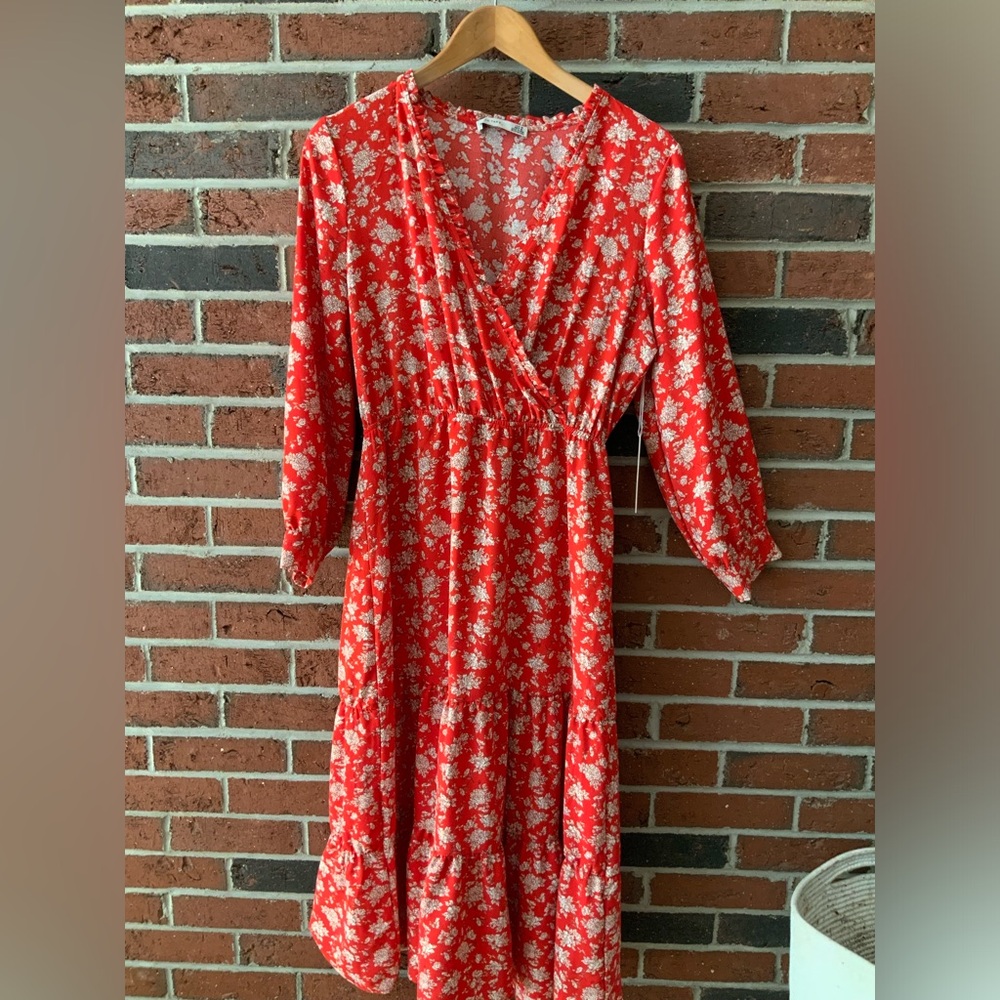 NWT black tape faux wrap dress